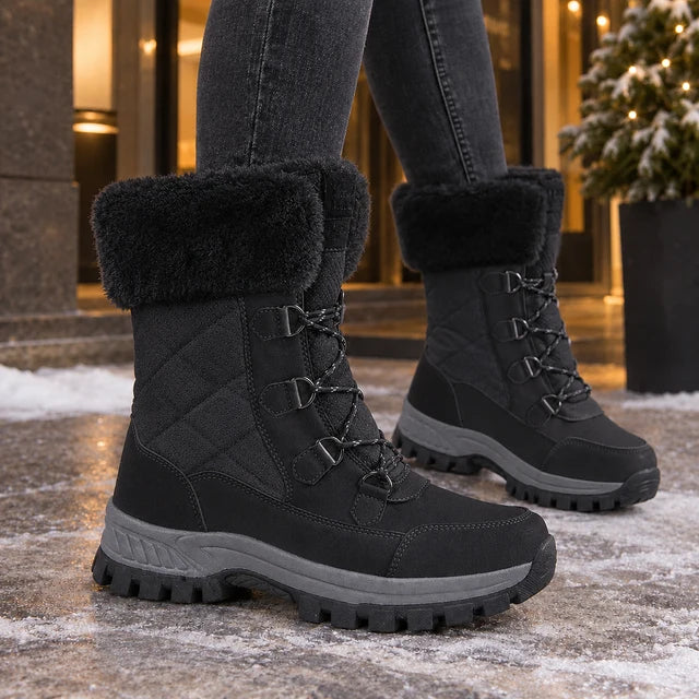 Women’s Leather Fleece-Lined Winter Boots with Lug Sole