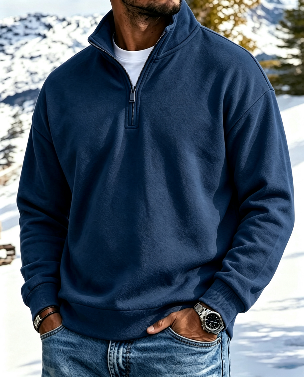 Men’s Cotton Relaxed Zip-Front Polo Sweatshirt