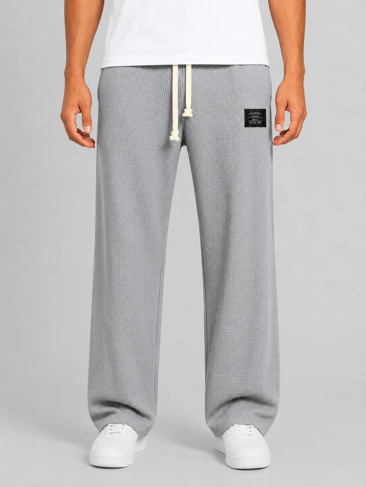 Men’s Textured Waffle Knit Trousers with Drawstring Waist