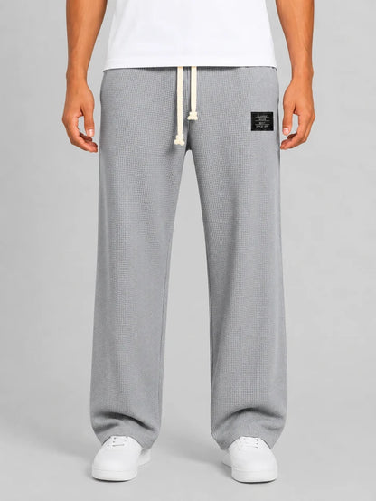 Men’s Textured Waffle Knit Trousers with Drawstring Waist