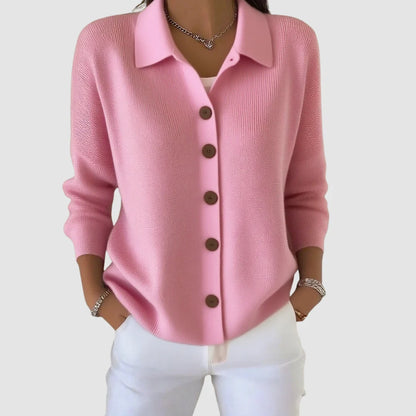 Women’s Relaxed Lapel Collar Button-Front Knit Cardigan