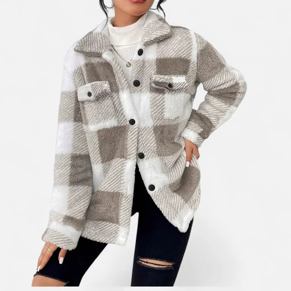 Women’s Checkered Plush Jacket with Tailored Winter Fit