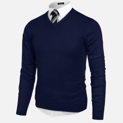 Men’s Medium-Stretch V-Neck Winter Knit Pullover