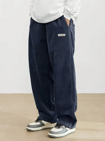 Men’s Relaxed Corduroy Pants with Elastic Waistband and Cuffs