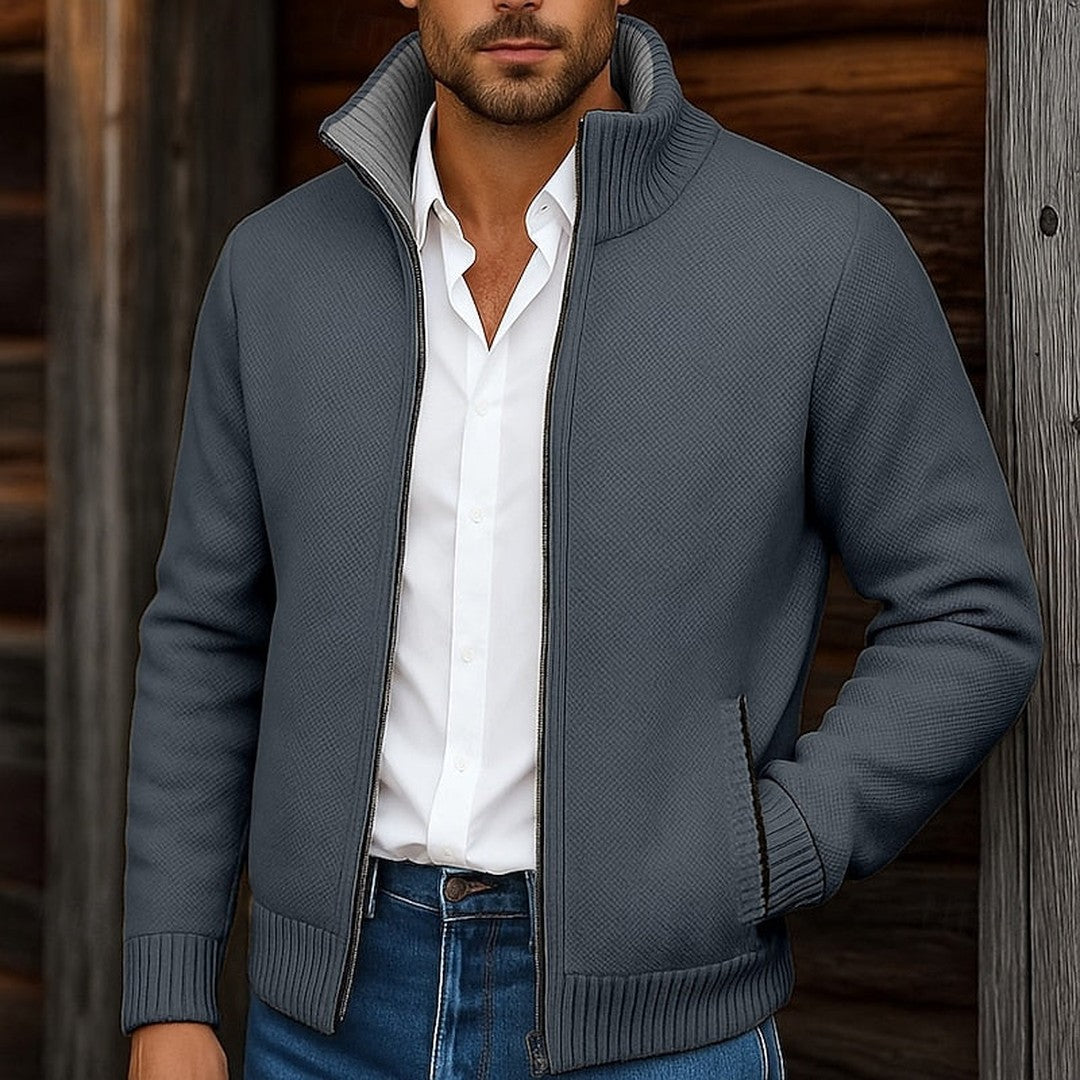 Men’s High-Stand-Collar Full-Zip Knit Cardigan