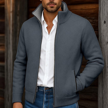 Men’s High-Stand-Collar Full-Zip Knit Cardigan