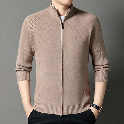 Men’s Wool-Blend Stand Collar Full-Zip Knit Cardigan