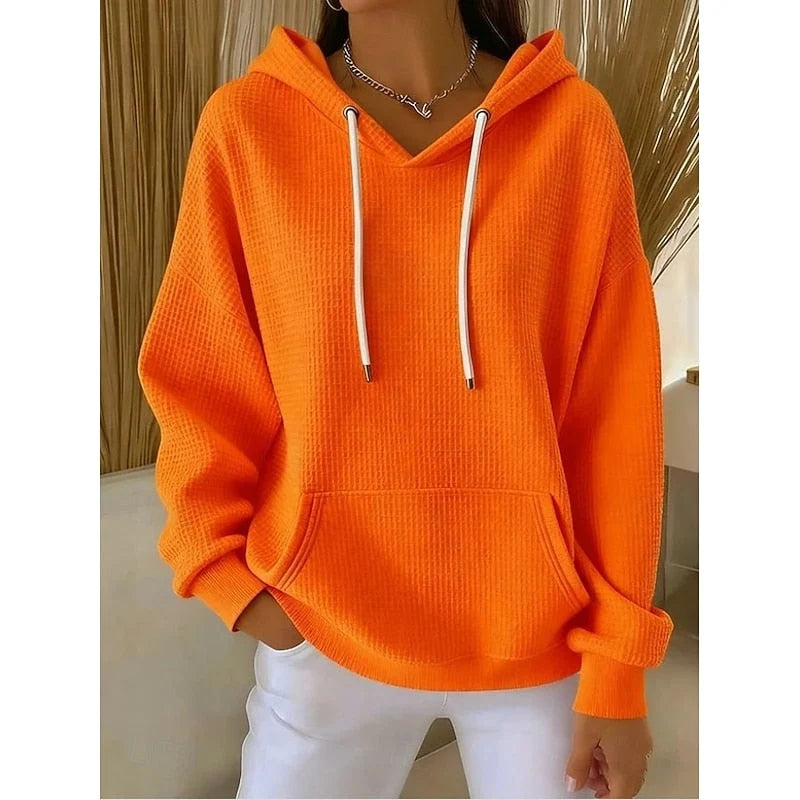 Women’s Oversized Waffle Knit Drawstring Hooded Pullover