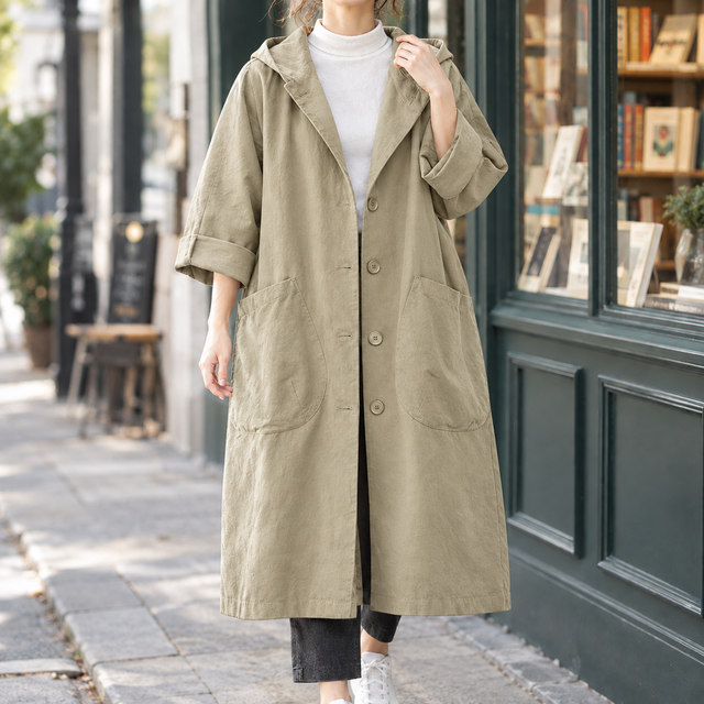 Women’s Relaxed Longline Hooded Coat with Oversized Pockets