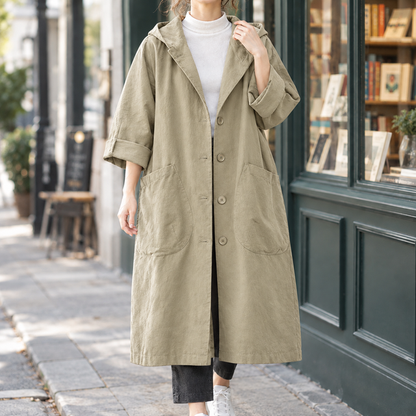 Women’s Relaxed Longline Hooded Coat with Oversized Pockets