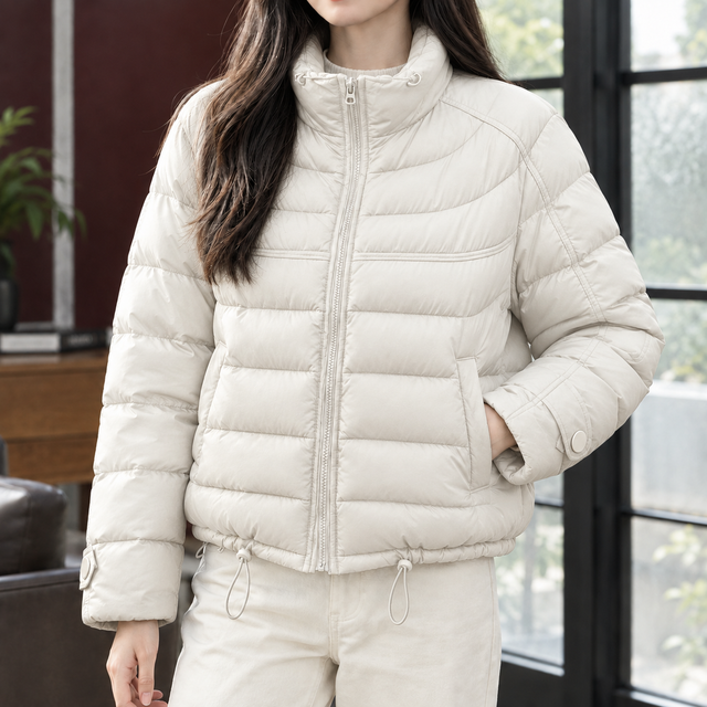 Women’s Cropped Duck Down Jacket with Adjustable Hem