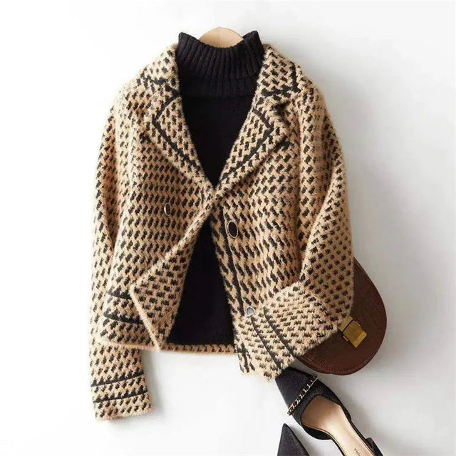 Women’s Houndstooth Wool Cashmere Tailored Jacket