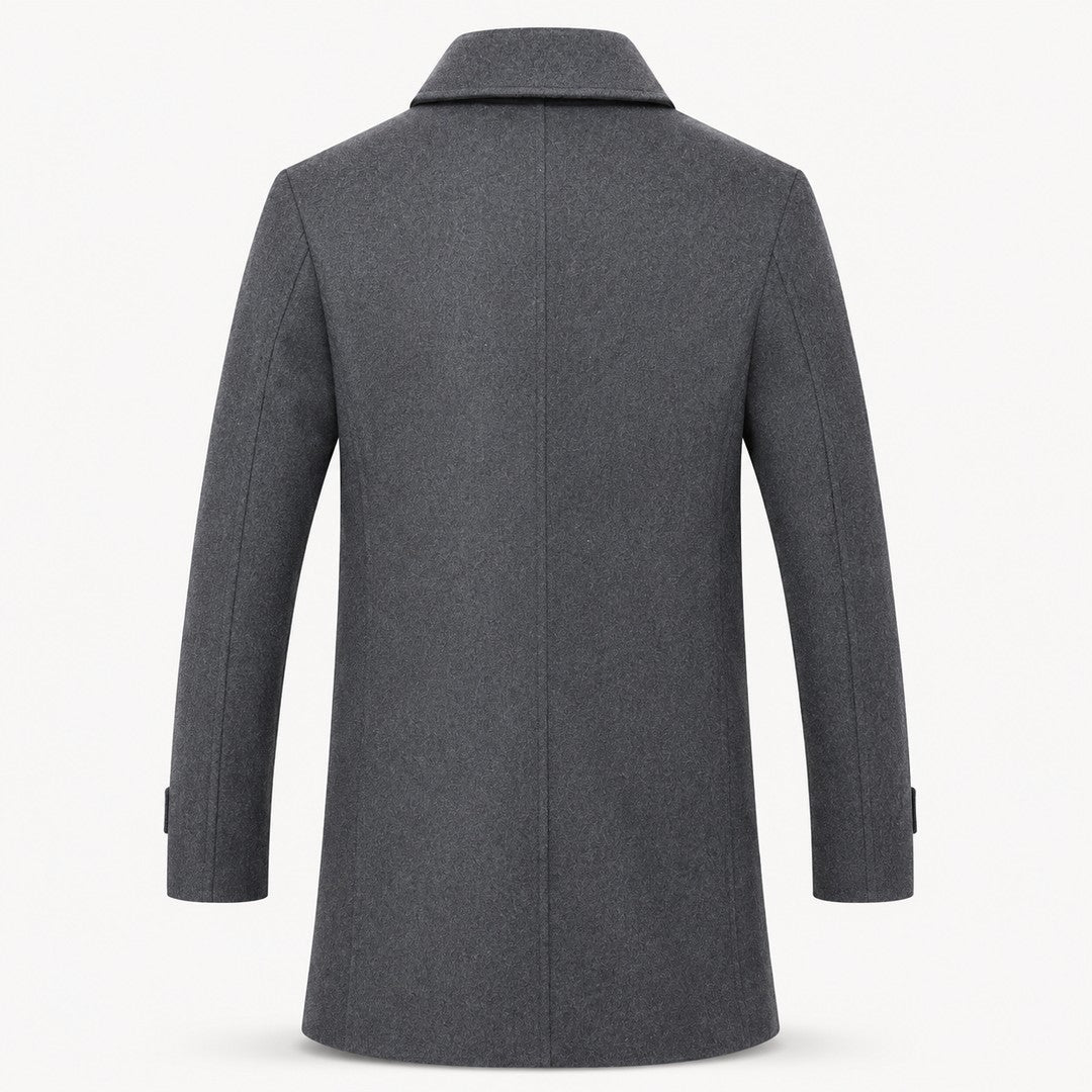 Men’s Textured Double-Breasted Mid-Length Overcoat
