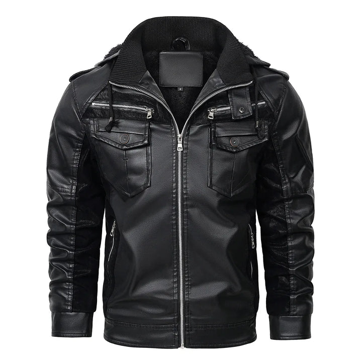 Men’s Shearling-Lined Cowhide Leather Hooded Jacket