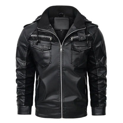 Men’s Shearling-Lined Cowhide Leather Hooded Jacket