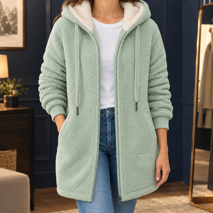 Women’s Plush Longline Hooded Fleece Jacket
