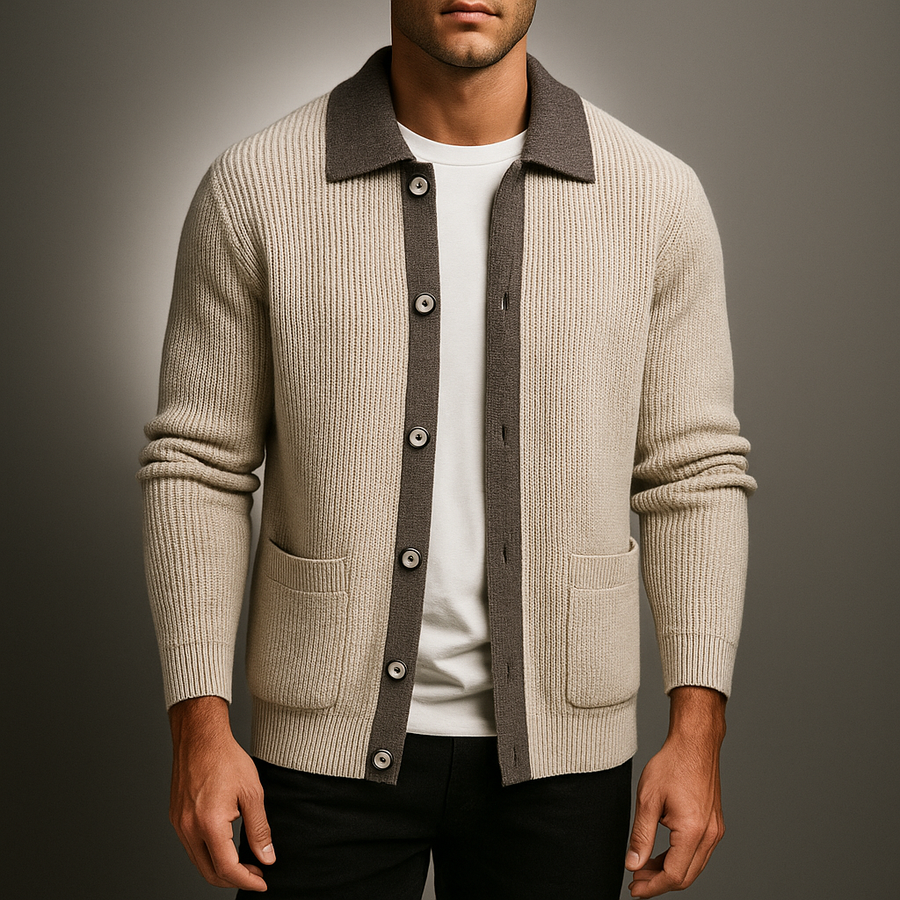 Men’s Two-Tone Button-Front Knit Cardigan