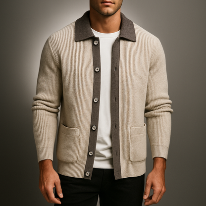 Men’s Two-Tone Button-Front Knit Cardigan