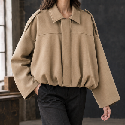 Women’s Oversized Batwing Bomber Jacket with Pointed Collar