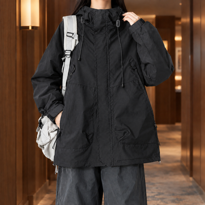 Relaxed Mid-Length Hooded Utility Jacket