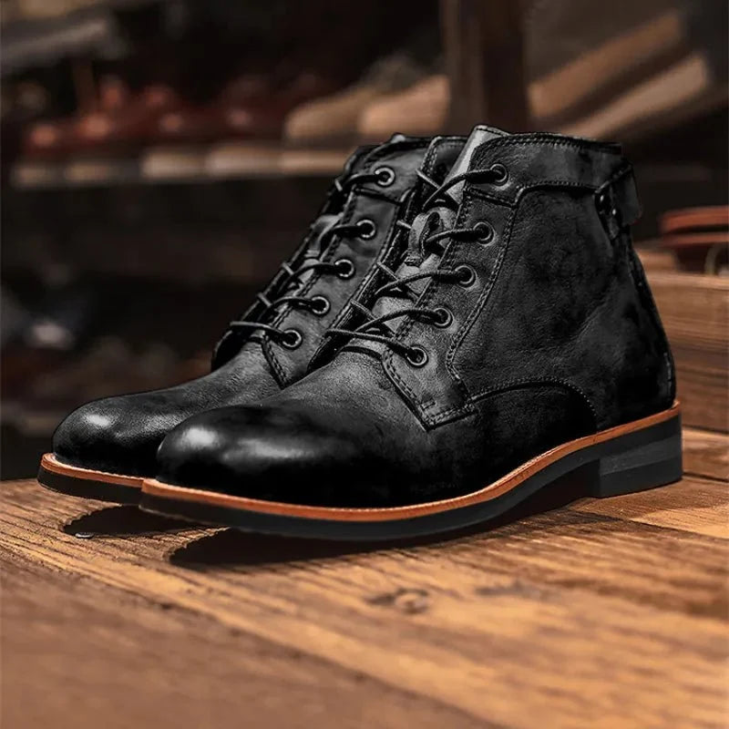 Men’s Genuine Leather Lace-Up Ankle Boots