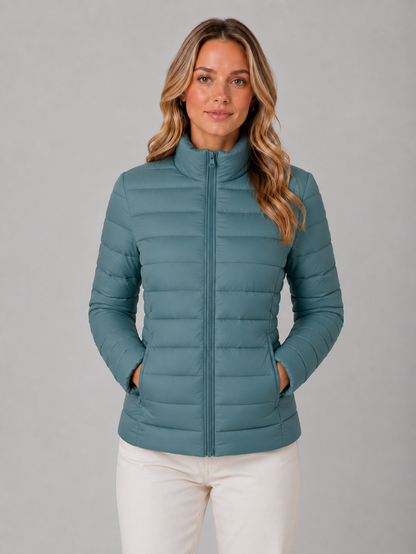 Women’s Slim-Fit Quilted Padded Jacket with Stand Collar