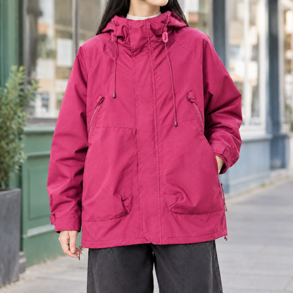 Women’s Relaxed Hooded Utility Jacket with Four Pockets