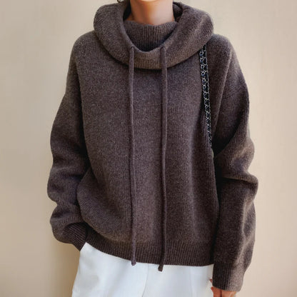 Women’s Oversized Textured Knit Cowl Neck Drawstring Pullover