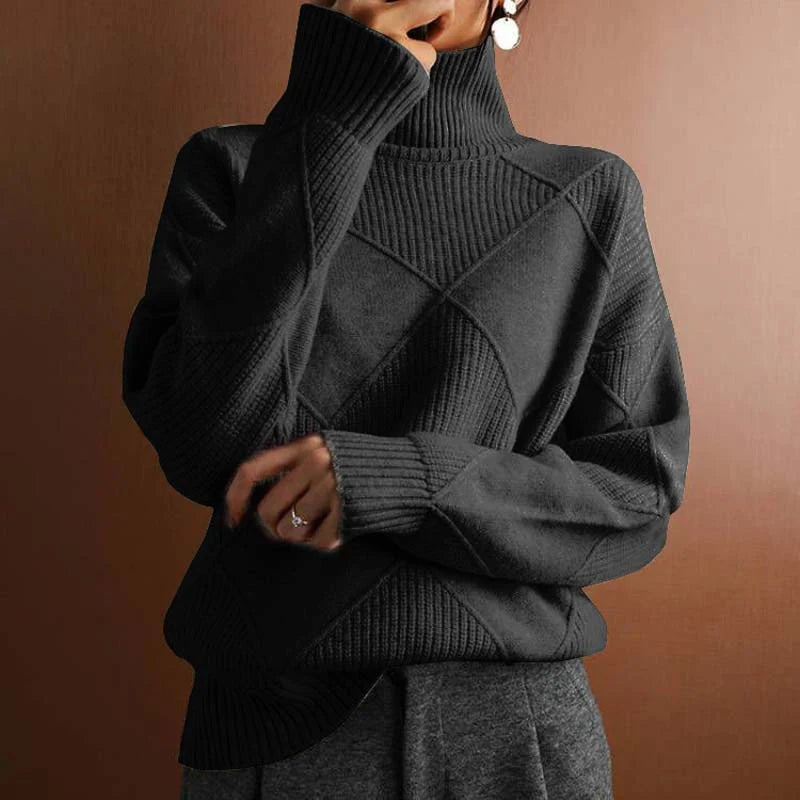 Women’s Textured Geometric High-Neck Relaxed Knit Sweater
