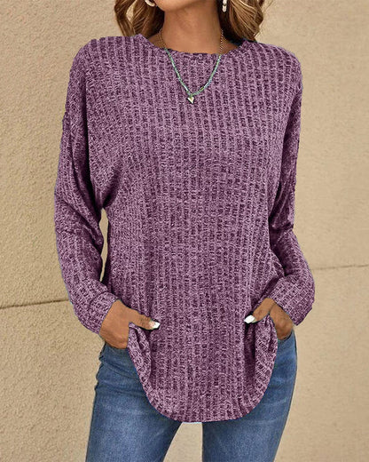 Women’s Soft Cotton Blend Crew Neck Long-Sleeve Sweater