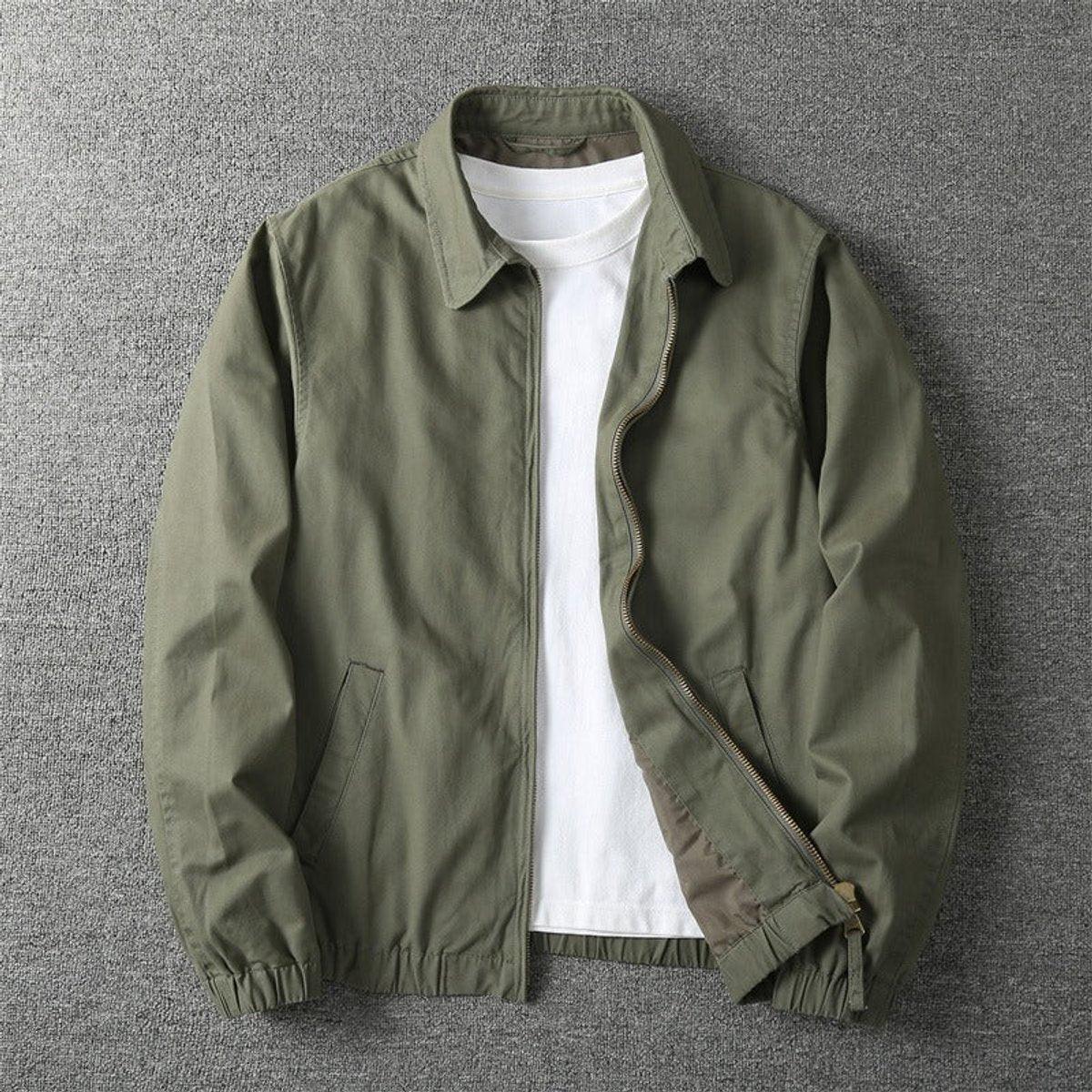 Men’s Relaxed Cotton-Blend Zip Bomber Jacket