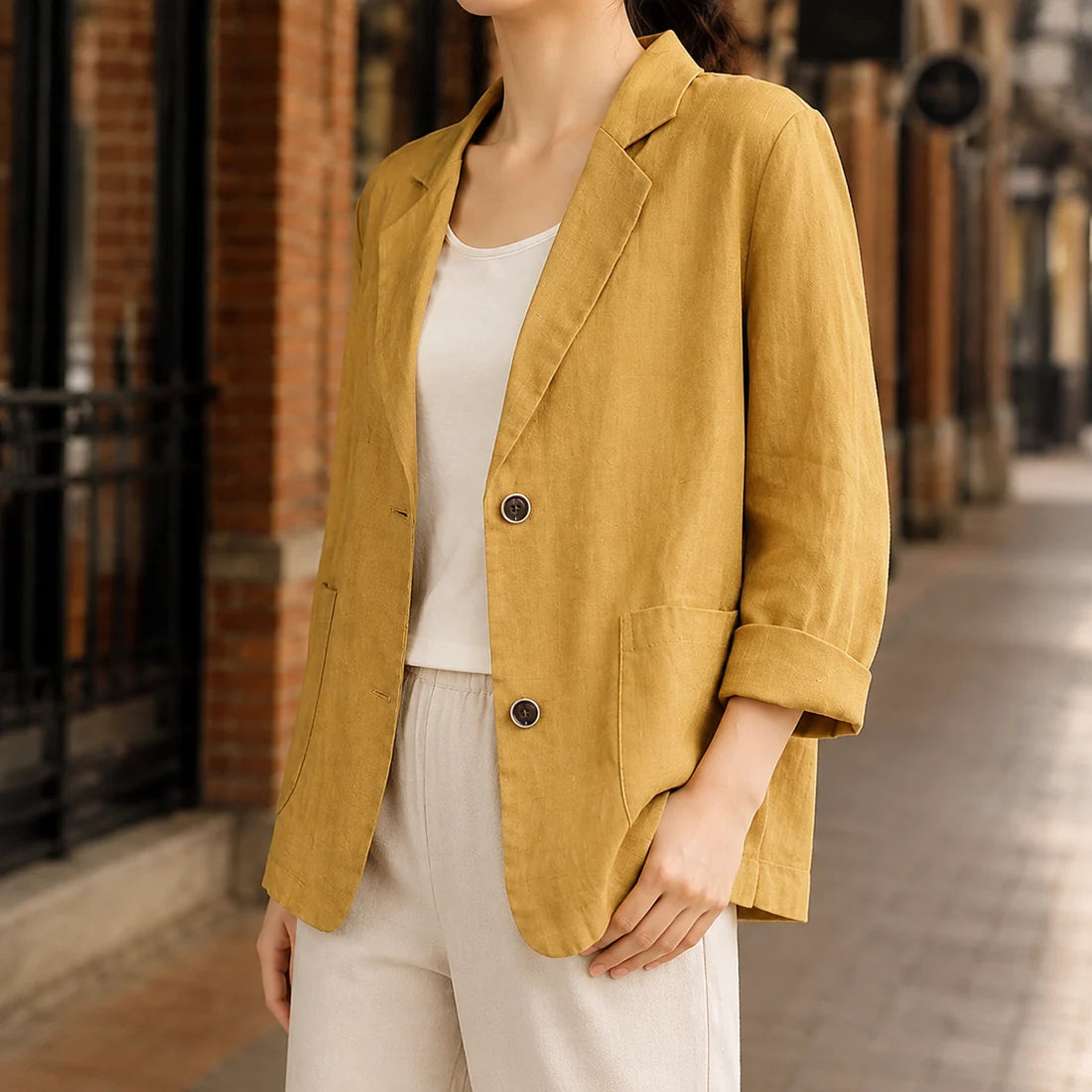 Women’s Relaxed Linen-Blend Two-Button Blazer