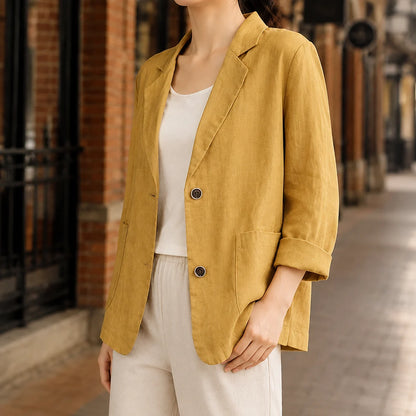 Women’s Relaxed Linen-Blend Two-Button Blazer