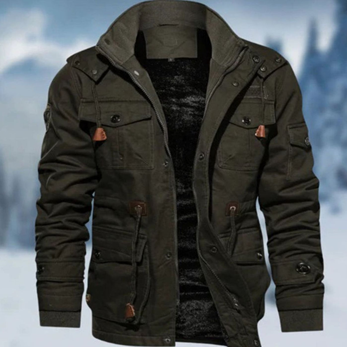 Men’s Fleece-Lined Multi-Pocket Cargo Bomber Jacket