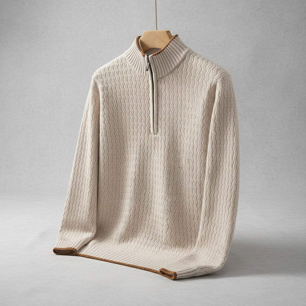 Men’s Textured Wave Knit Quarter-Zip Pullover