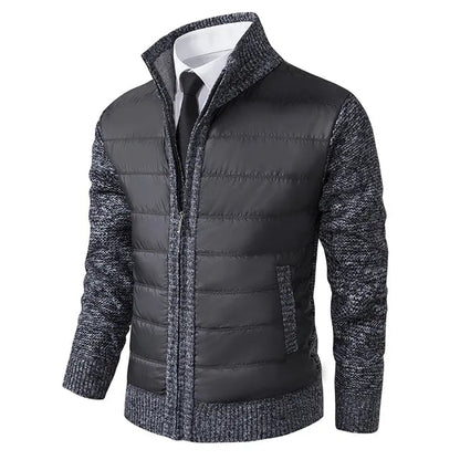 Men’s Quilted Front Knit-Sleeve Stand Collar Jacket