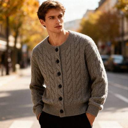Men’s Wool-Knit Shawl Collar Button Cardigan Coat