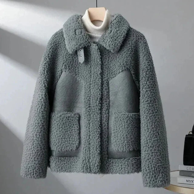Women’s Plush Shearling Jacket with Oversized Patch Pockets