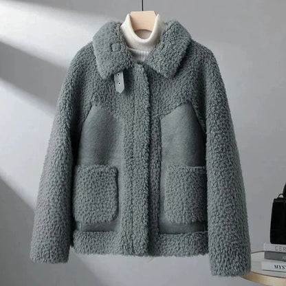 Women’s Plush Shearling Jacket with Oversized Patch Pockets