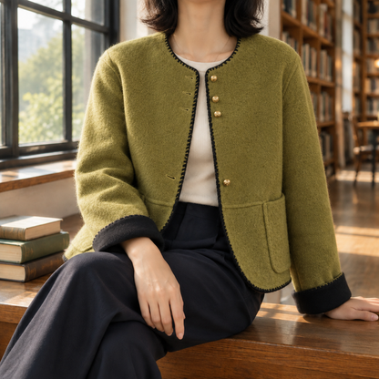 Women’s Wool Contrast Cuff Button Jacket