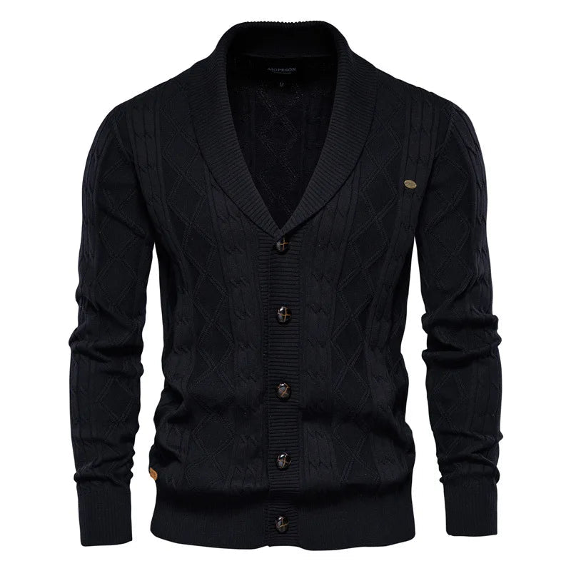 Men’s Cotton Cable-Knit Shawl Collar Cardigan