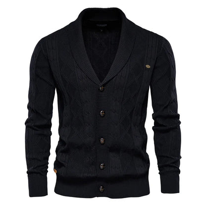 Men’s Cotton Cable-Knit Shawl Collar Cardigan