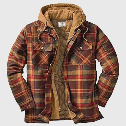 Men’s Hooded Quilted Plaid Shirt Jacket