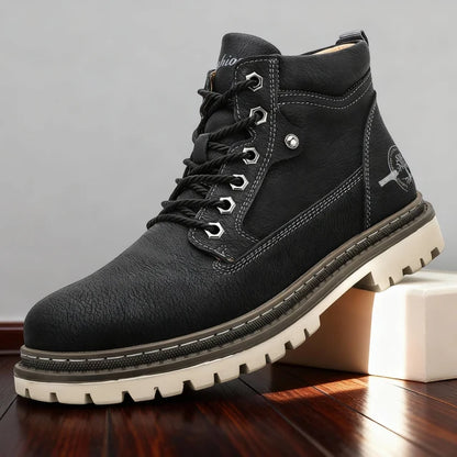 Men’s Faux-Leather Ankle Work Boots with Lug Sole