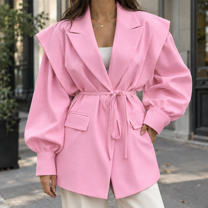 Belted Sculpted Shoulder Relaxed Jacket