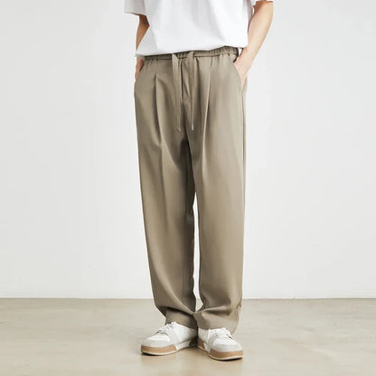 Men’s Relaxed Pleated Trousers with Elastic Drawstring Waist