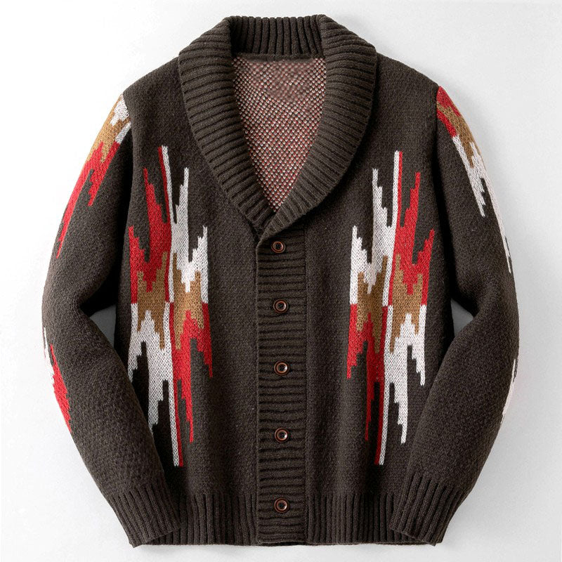 Men’s Geometric Pattern Shawl Collar Cardigan