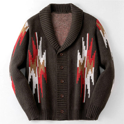 Men’s Geometric Pattern Shawl Collar Cardigan