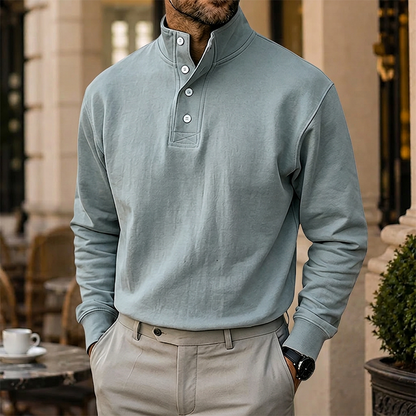 Men’s Cotton Relaxed Polo-Collar Sweatshirt