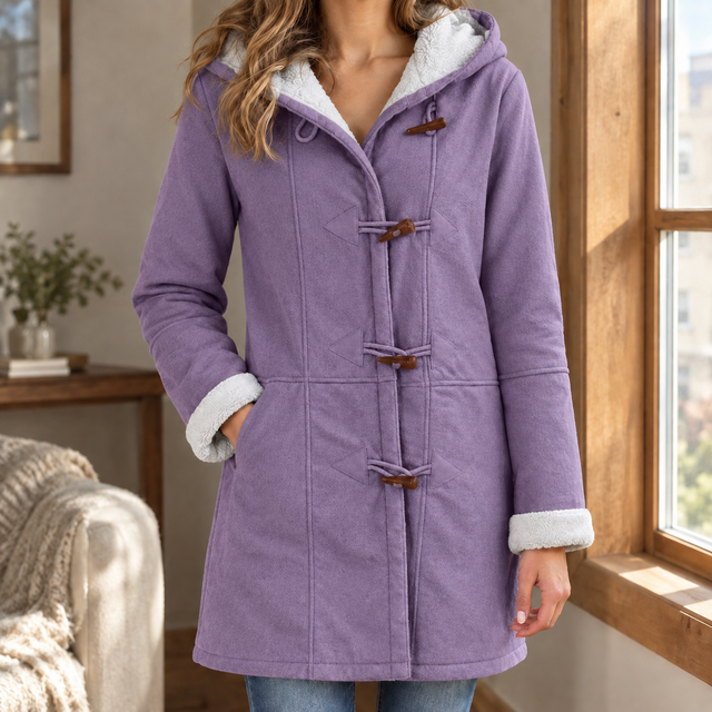 Plush-Lined Longline Toggle Jacket with Hood